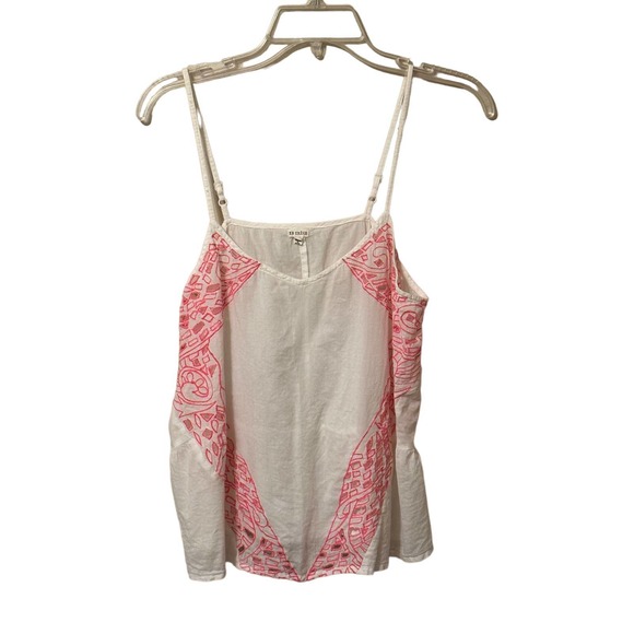 🍒 En Creme Tank Top With Cutouts White Pink Size Medium - Picture 1 of 4